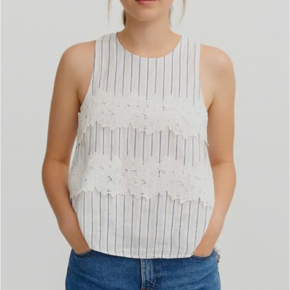 Zara Lace Striped Tank 🤍 Coquette Soft Girl Feminine Chic Lightweight Blouse M